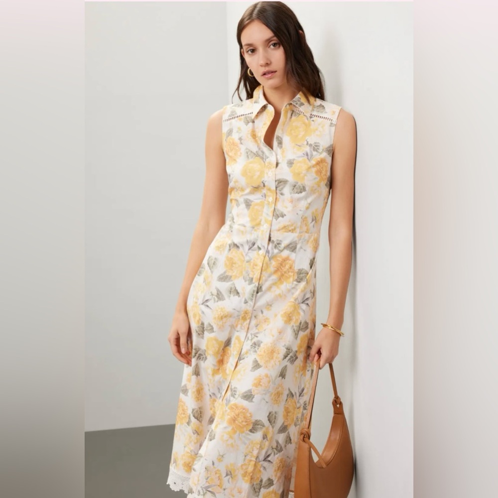 NWT Rachel Parcell Yellow Floral Midi Dress - Picture 4 of 16